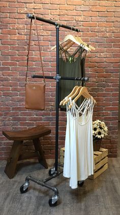 Industrial Pipe 4-Way Rolling Clothing Rack by William Robert's Vintage - F. W. Woolworth Co. Online Store Diy Clothes Rack Pipe, Rolling Clothes Rack, Pipe Rack, Retail Fixtures, Rack Clothes, Clothing Racks, Boutique Display