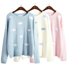 Cloudlet Sweater Material: CottonMaterial: Polyester, Acrylic SIZE CHART SIZE TOP LENGHT BUST SLEEVE ONE SIZE cm 62 114 69 inches 24.4 44.9 27.2 Sizes can vary from 2-3 centimeters because they are measured by hand. 1inch=2.54cm. Due to different batches, a liner may be different. We pay your attention to the fact that different computer screens can display different colors even though this is one and the same color. Therefore the color of the received good can be a little bit different than the Pastel Knits, Estilo Harajuku, Style Kawaii, Oversized Sweater Women, Kawaii Harajuku, Sweatshirt Women, Knitting Women Sweater, Loose Sweater, Kawaii Clothes