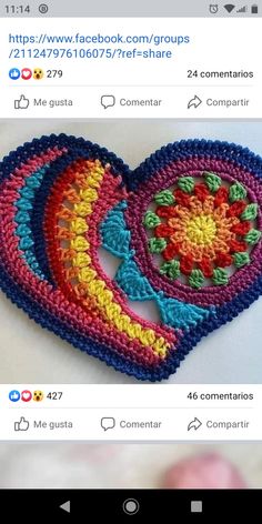 a crocheted heart is shown on the facebook page