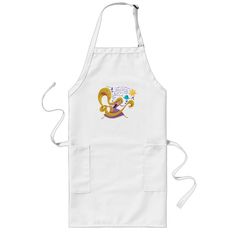 the little mermaid with red hair is wearing an apron and has her name on it