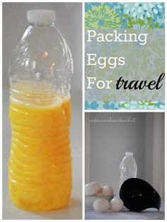 an iphone photo with the text packing eggs for travel on it and pictures of food