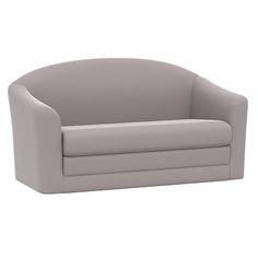 a gray couch sitting on top of a white floor