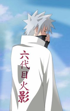 an anime character with white hair and black eyes wearing a white hoodie in front of the sky