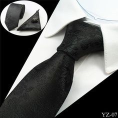 Formal Silk Jacquard Floral Gravata Necktie Hanky Cufflinks Set for Men - SolaceConnect.com Elegant Black Handkerchiefs For Business, Elegant Black Business Handkerchiefs, Classic Black Formal Handkerchiefs, Black Wedding Tie With Pocket Square, Classic Black Pocket Square For Wedding, Number 100, Men's Business Suits, Fashionable Men, Silk Handkerchief