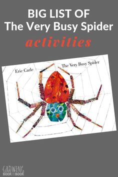 the very busy spider activities book with an orange and blue spider on it's back