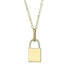 With an elegant but playful 10k gold padlock pendant, this beautiful necklace is an accessory you'll adore. With an elegant but playful 10k gold padlock pendant, this beautiful necklace is an accessory you'll adore. Clasp: lobster-claw Metal: 10k gold Necklace length: 18 in. Packaging: boxed Finish: polished Pendant size: 0.71 x 0.26 in. Chain type: curb Size: 18". Gender: female. Age Group: adult. Beautiful Necklace, Necklace Length, 10k Gold, Lobster Claw, Beautiful Necklaces, Gender Female, Jewelry Necklace Pendant, Necklace Lengths, Age Group