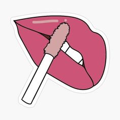 a pink lipstick sticker with a white tip sticking out of it's lip