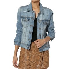 TheMogan Women's S~3X Vintage Distressed Faded Wash Denim Slim Fit Crop Jean Jacket Our classic cover-up with a tomboy twist (distressed details). Lean on this denim jacket to get you through all-seasons staple. Slip it over a T-shirt and finish with a mini skirt for a cool boy-meets-girl vibe. Size: 1X.  Color: Blue.  Gender: female.  Age Group: adult. Light Jean Jacket, Casual Denim Jacket, Girl Vibe, Long Sleeve Denim Jacket, Streetwear Shirts, Crop Jean Jacket, Lean On, Jean Jacket Women, Vintage Denim Jacket