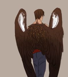 Man With Wings Art, Winged Human Character Design, People With Wings Art, Drawing People From Behind, Wings From Behind, Bird Human Hybrid, Person With Wings Drawing Reference, Men With Wings, Person With Wings