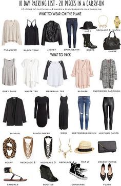 Packing List - 2 weeks in a carryon: 10 Day Packing List, Packing List For Europe, 20 Outfits, Europe Packing List, Outfit Travel, Travel Capsule, Travel Capsule Wardrobe, Trailer Remodel, Elegante Casual