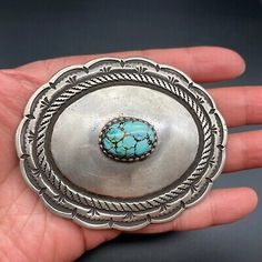 (eBay) Vintage Southwestern Turquoise Hand Stamped Sterling Silver Belt Buckle 1-1/4" Southwestern Turquoise Ring With Concho, Vintage Turquoise Necklace With Concho Detail, Belt Buckle Display, Buckle Display, Silver Belt Buckle, Silver Belt, Silver Buttons, Belt Buckle, Belt Buckles