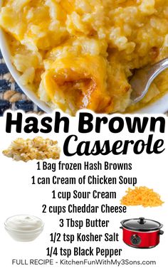 a recipe for hash browns casserole is shown