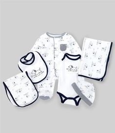 From Little Me&#x2C; this gift set features: Gift Set Includes: Footie & Hat&#x2C; Bodysuit&#x2C; Bib & Burp Set&#x2C; and Blanketenvelope neckline&#x2C; short sleeves&#x2C; contrast trim&#x2C; puppy embroidered&#x2C; snap bottom for easy changing&#x2C; solid bodysuitround neckline&#x2C; long sleeves&#x2C; stripe patch pocket&#x2C; footed&#x2C; snap front for easy changing&#x2C; printed bodysuitstripe brim&&# God Baby, Baby Swag, Layette Set, Newborn Boy, Cool Baby Stuff, Baby Boy Newborn, Dillard's