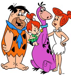 cartoon characters from the flint family, including person and his wife with two children in their arms