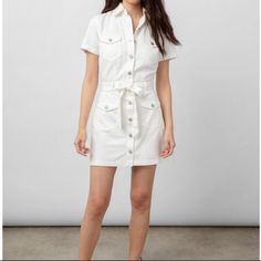 Nwt Rails Danica Denim Dress. White. Size Xl. Button Front. Tie Waist. 50% Cotton 50% Rayon. No Flaws. White Fitted Denim Dress With Pockets, White Denim Dress With Pockets For Spring, White Denim Dress With Pockets For Day Out, White Cotton Mini Dress With Pockets, White Casual Mini Denim Dress, Casual White Mini Denim Dress, Casual White Denim Dress With Pockets, White Denim Dress, Belted Denim Dress