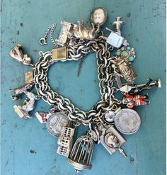 Heavy Sterling Silver Bracelet LOADED with 20 Charms - Yourgreatfinds Vintage Sterling Silver Charms, Sterling Silver Charm Bracelet, Silver Charm Bracelet, Stone Gold, Cuff Bangles, Sterling Silver Bracelet, Vintage Bracelets, Sterling Silver Charm, Turquoise Sterling Silver