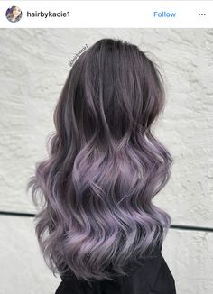 Balayage Hair Purple Lavender, Purple Grey Balayage, Ash Purple Hair Balayage, Lavender Hair Colour On Black Hair, Mushroom Brown Hair Color With Lavender, Grayish Purple Hair, Lilac Highlights Black Hair, Lilac Ombre Hair, Lilac Balayage Brunettes