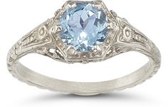 ApplesofGold.com - Vintage Floral Blue Topaz Ring in .925 Sterling Silver, $145! Aquamarine Ring Vintage, Topaz Jewelry, London Blue Topaz Ring, Aquamarine Engagement Ring, Vintage Style Rings, Aquamarine Ring, Authentic Jewelry, Antique Engagement Rings, Aquamarine Rings