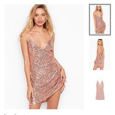 Perfect Nwot Received This Way From Online Never Wore Honest Buyer Only Final Sale No Return Rose Gold Gown, Gold Slip Dress, Victoria Secret Dress, Gold Gown, Short Gowns, Black Slip Dress, Lace Slip Dress, Lounge Dress, Night Out Dress