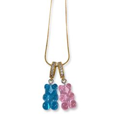 cotton candy double bear necklace with gold snake chain - Gummy Bear Bling Snake White, Gold Snake Chain, Candy Necklaces, Bear Necklace, Bear Pendant, Pink Box, Gold Box, Gummy Bear, Gold Snake