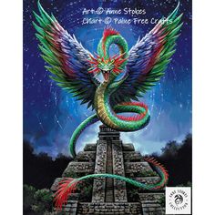 an image of a colorful dragon on top of a pyramid with stars in the background