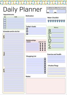 the daily planner is shown in blue and white with checklistes on it's side