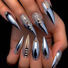 Vegas Style Nails, Fabulous Nails Classy, New Yrs Nails, Cat Claw Nails, Nails Latina, Bad And Boujee Nails, Boujee Nails, Wife Nails, Latina Nails