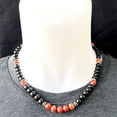 ► ► If you are looking for a healing balance choker necklace, this product is for you! ► Size and details: ► ► Necklace Designed with stainless steel rope. Not parachute rope or fishing rod! It is extra durable and AAA quality. ► ► The necklace is designed with 8mm black Onyx stones, 8mm red unakite stones and 6mm silver Hematite stones. ► ► ► Closing Type; Silver Closure Buckle ► ►The necklace has an adjustable chain. Extra chains will be added to purchased Orders. ► If you want a different des Hematite Bead Necklaces As Gifts, Hematite Necklaces With Natural Stones For Gift, Hematite Bead Necklace As A Gift, Hematite Natural Stone Necklaces For Gifts, Adjustable Hematite Necklace For Gift, Hematite Natural Stones Necklace For Gift, Black Necklace With 8mm Beads As Gift, Hematite Necklace With Black Beads As Gift, Gift Hematite Necklace With Black Beads