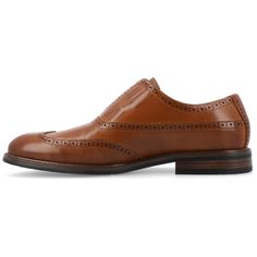 Introducing the Nikola slip-on oxford from Vance Co., a perfect blend of style and comfort with its 1-inch block heel, slip-on silhouette, and almond toe design. Crafted from faux leather with a this style offers a sophisticated and versatile option for various occasions. The faux leather lining, 6 mm Tru Comfort Foam™ footbed, and rubber outer sole ensure both style and comfort, making the Nikola a trendy and practical addition to your footwear collection. Closed Toe Shoes, Oxford Dress, Footwear Collection, Dress Shoe, Journee Collection, Toe Designs, Slip On Shoes, Cognac, Block Heels