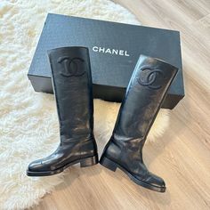 *Brand New In Original Packaging *Comes With A Chanel Boots Box, Chanel Ribbons, Chanel Shopping Bag And An Iconic Chanel Camelia *Made In Italy *Size: 36.5 *Classic Cc Logo X Super Comfy Lambskin X Ribbon Embroidery On Cc Logo *Your Most Classic Chanel Cc Boots!! Chanel Riding Boots, Mochila Chanel, Chanel Shopping Bag, Logo X, Chanel Shopping, Chanel Boots, Shoes Chanel, Classic Chanel, Fashion Baby