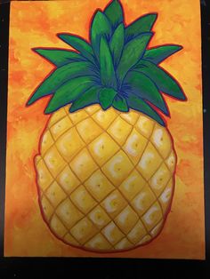 a painting of a pineapple on an orange background