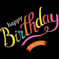 happy birthday card with colorful lettering on black background