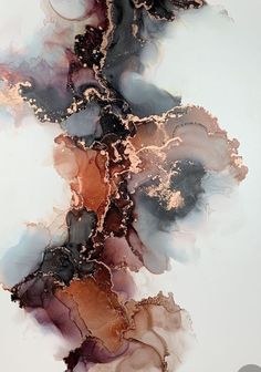 an abstract painting with different colors and shapes on it's surface, including black, brown