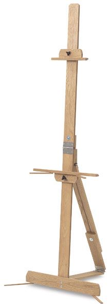 a wooden easel stands on top of a white background