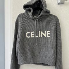 Celine Authentic Gray Wool Hoodie Sweater Beautiful Comfy Cozy Sweater Size S Best Selll Celine Logo Sweater!! You Will Love .Almost New Condition. Aesthetic Clothes Men, Celine Logo, Celine Dress, Wool Hoodie, Knitted Jacket, Cool Hoodies, Men's Knit, Cozy Sweater, Fashion Fits