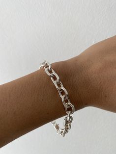 "Elevate the everyday with this beautiful silver plated Link Curb Chain Bracelet. Classic for stacking and for everyday wear. MATERIALS & MEASUREMENTS: Silver plating over brass Length: 19cm/7.48\" Width: 9mm . . . SHIPPING: Please allow 1-3 business days for your order to be processed and shipped. GIFTS: All orders are shipped in our customize box, gift ready. **Let me know if you have any questions at all and I will promptly respond**" Curb Chain Bracelet, Chunky Bracelet, Chunky Bracelets, Silver Chain Bracelet, Box Gift, Bracelet Silver, Curb Chain, Chain Link Bracelet, Link Bracelets