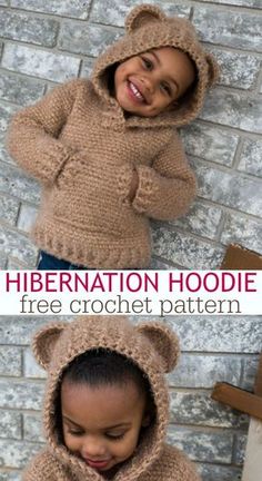 Have I mentioned that I am in LOVE with the Hibernation Hoodie?! The CHILD sizes are free crochet patterns! Make one for yourself and your little one. via @ashlea729 Crochet Hoodie, Crochet Baby Sweater, Crochet Kids, Crochet Baby Boy, Kids Crochet, Crochet Baby Clothes, Crochet Cardigan Pattern, Ideas Crochet, Crochet Baby Patterns