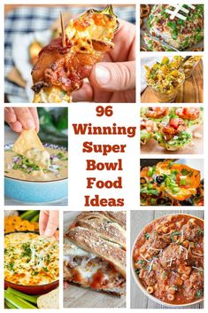 a collage of photos with different food items in them and the words, winning super bowl food ideas