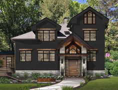 this is an artist's rendering of the exterior of a house in the woods