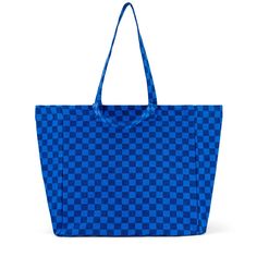 Tote it all with this large checkered bag! DETAILS- 100% Cotton- Measures 19.6 x 2.8 x 7 in- OEKO TEX certified Summer Tote Bag, Greek Blue, Kids News, Summer Tote Bags, Blue Tote Bag, Summer Tote, Blue Tote, Blue Check, Earring Sale