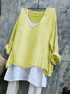 Women's V-Neck Long-Sleeve Blouse - Casual Drop Shoulder Design in Solid Colors-02 Casual Blouse, Casual Wardrobe, Drop Shoulder, Wardrobe Staples, Size Chart, Long Sleeve Tshirt, Long Sleeve Blouse, Solid Color, V Neck