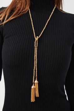 GOLD Gold Tassel Necklace, Wear Necklaces, Kenneth Jay Lane, Gold Beads, Necklace Length, Chic Look, Bead Necklace, Tassel Necklace, Necklace Lengths