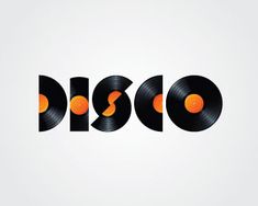 the word disco written in black and orange vinyl records