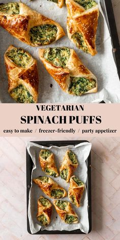 vegetarian spinach puffs are easy to make, freeze - friendly and party appetizer