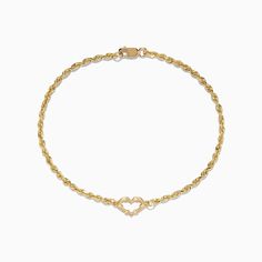 14K Yellow Gold Open Heart Rope Chain Bracelet 7.5" Effy Jewelry, Open Heart, Gold Heart, Rope Chain, Heart Of Gold, Gold Yellow, Chain Bracelet, Rope Bracelet, Yellow Gold