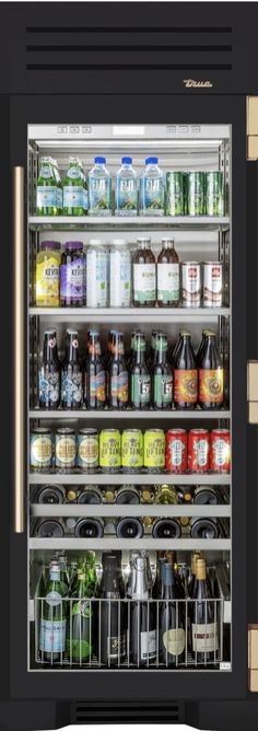 an open refrigerator filled with lots of different types of drinks and beverages in it's doors