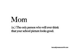 the words mom are written in black and white on a white background, with an image of