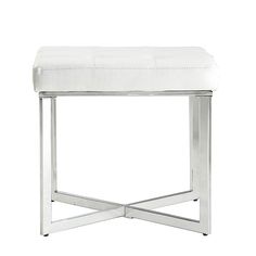 a white leather stool with metal legs