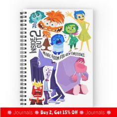 a spiral notebook with cartoon characters on it