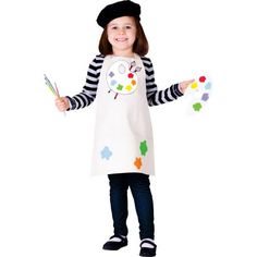 Product comes complete with: Apron, Beret, Pallet and 1 Paint Brush Cream Apron has a waist tie closure with 2 pockets White Pallet at 10 paint sections Black felt beret completes the Artist ensemble "She is one Talented Artist! Don this cream Apron that has a waist tie closure with 2 pockets and your ready to paint the world! White Pallet at 10 paint white sections to ""fill"" with color of your choice, so grab that paint brush and start working on your master piece. It's super classy with the Artist Hat, Costume Carnaval, Halloween Fancy Dress, Fancy Dress For Kids, Fantasias Halloween, Apron Designs, Carnival Costumes, Gifts For An Artist, Professional Outfits